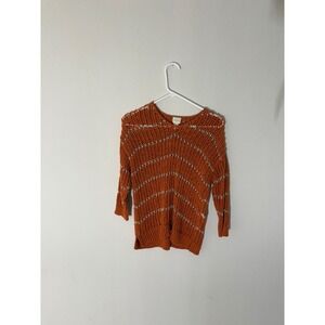 Chicos Orange Knit Sweater 3/4 Sleeve Metallic Thread Size 0